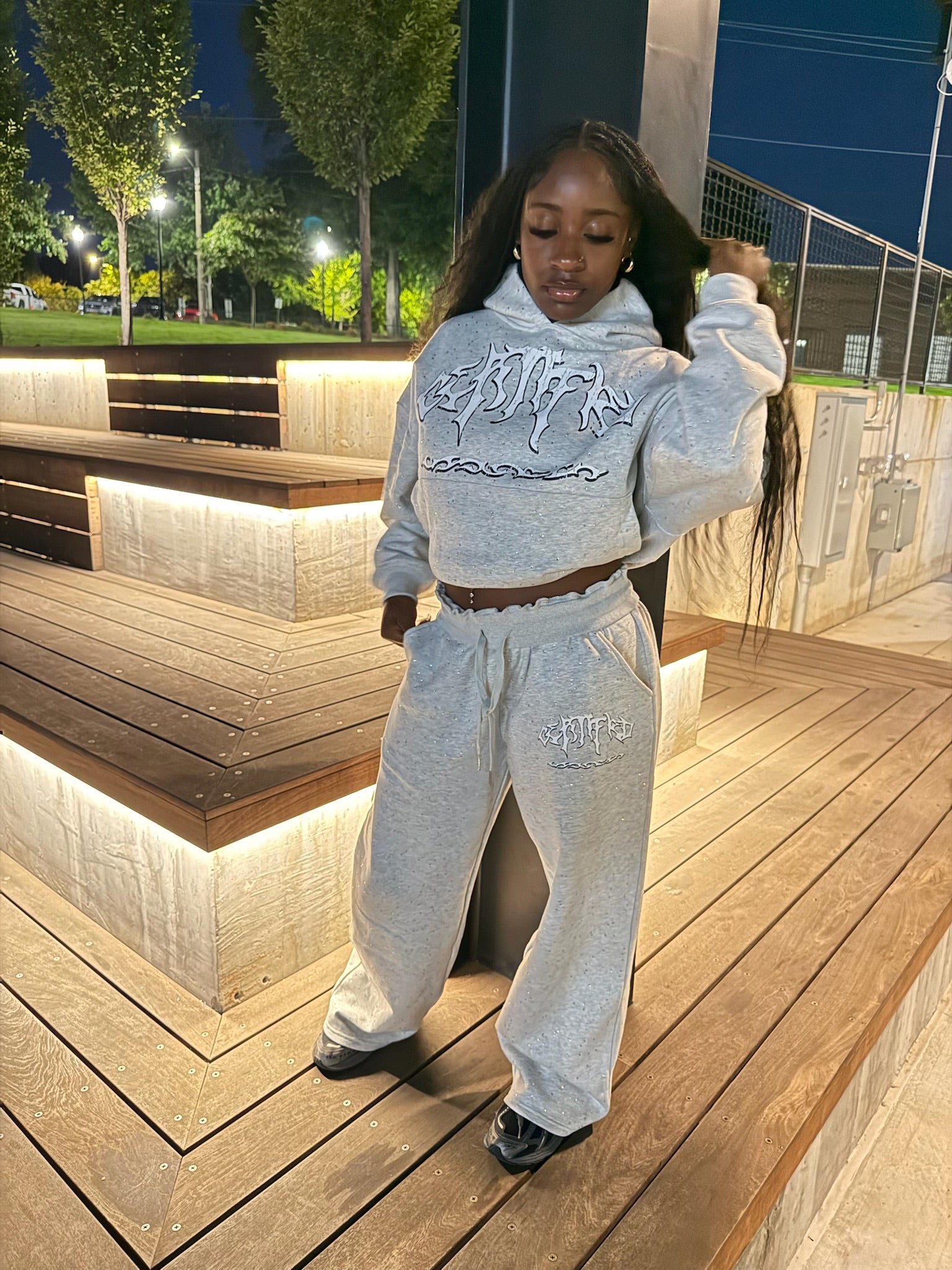 CERTIFIED GRAY RHINESTONE PANTS